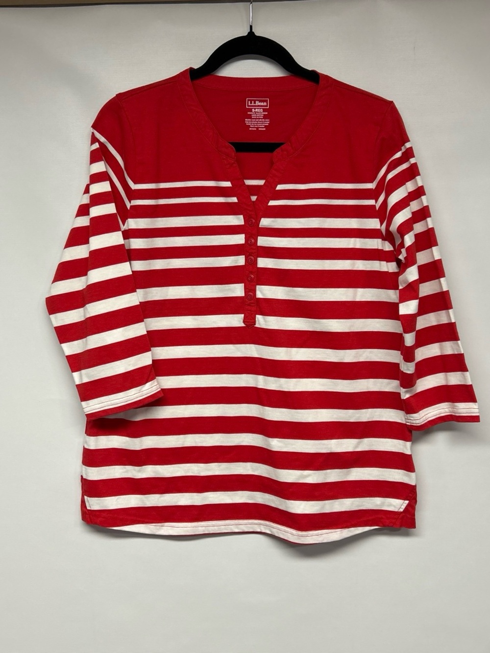 L.L. Bean Red and White Striped Cotton Henley